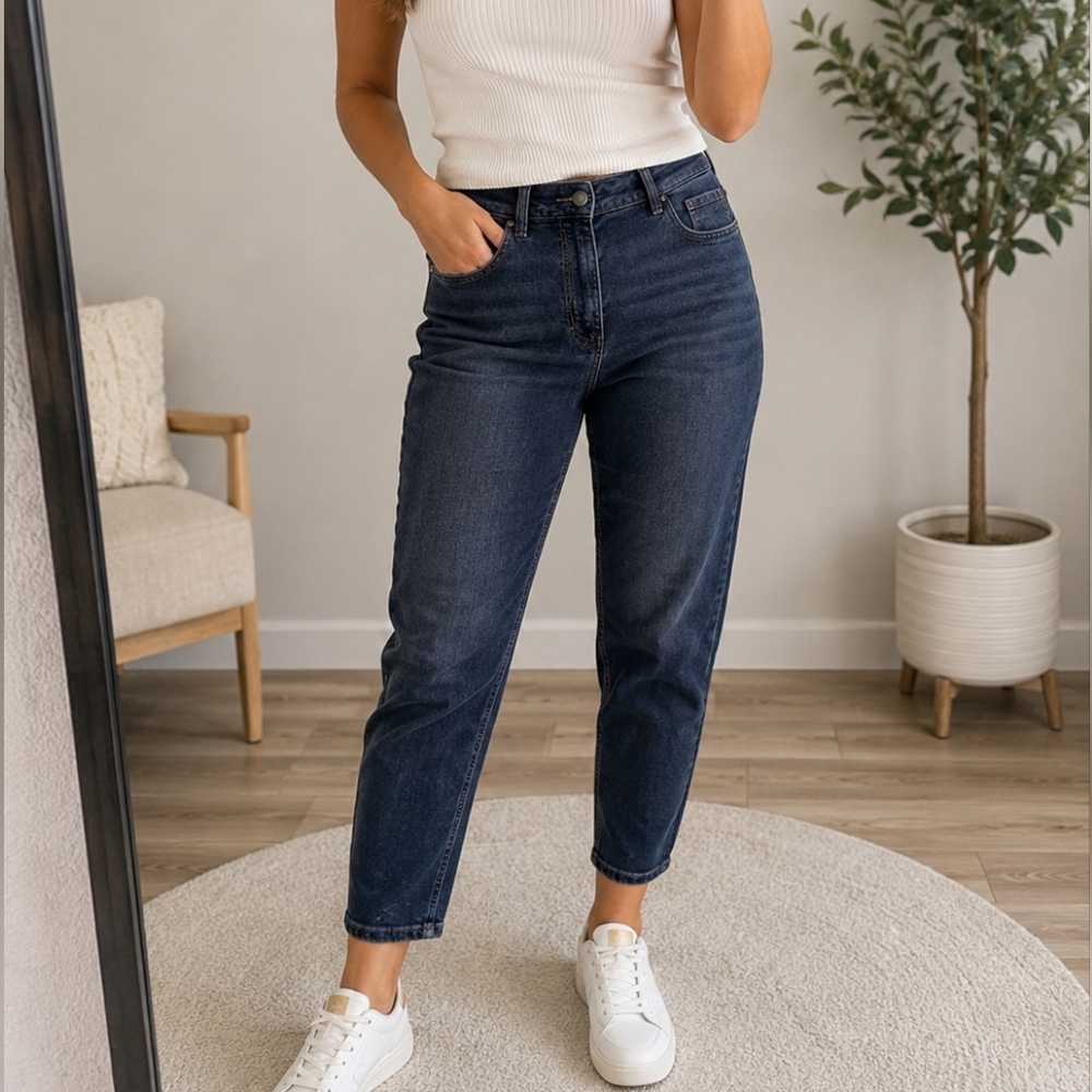 American Eagle Deep Indigo Relaxed Jeans Size 10 Short Stretch Denim Blue
